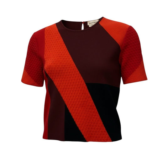 70b10 【美品】Alexander McQUEEN アレキサンダーマックイーン 半袖ニットカットソー ニットTシャツ カラーブロック トップス Lサイズ レッド レディース 女性用u02t