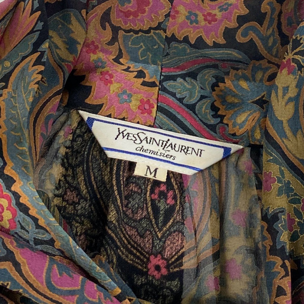35a30 Vintage Yves Saint Laurent ヴィンテージ イヴサンローラン YSL ペイズリーシルクブラウス ボウタイシャツ Paisley Silk Blouse Bow Tie Shirt M マルチカラー シルク レディースo07t