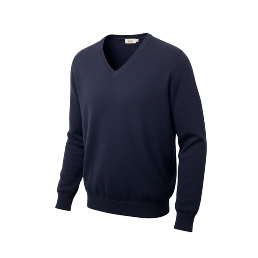 85a28 【新品保管品】GOBI ゴビ カシミヤVネックニットセーター カシミア トップス モンゴル製 Lサイズ ネイビー カシミヤ100％ メンズu02t