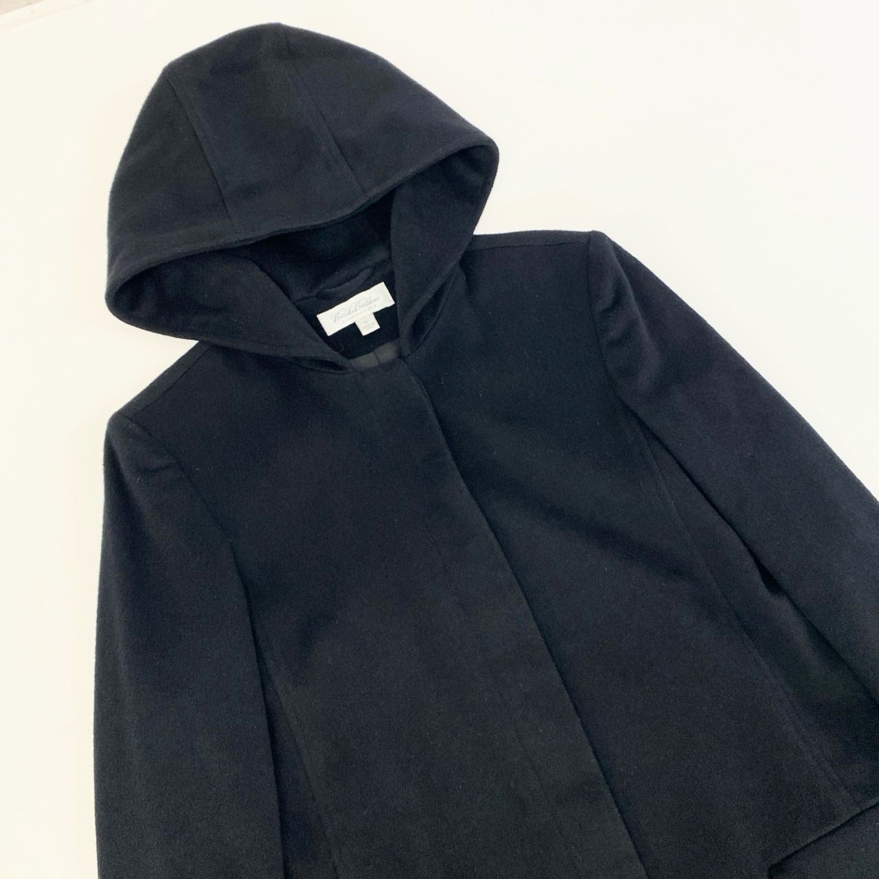 74k4 Brooks Brothers ブルックスブラザーズ USA製 フーデッド ロングコート アウター フーディ 米国製 Mサイズ ブラック ウール レディースo07t