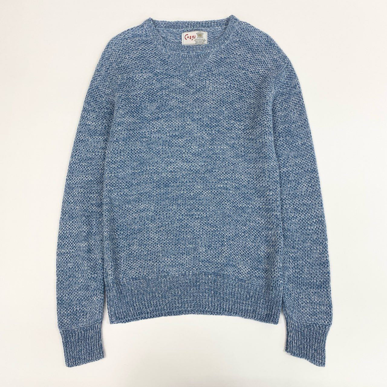 12i26 《美品》 Corgi コーギー クルーネック ニット セーター トップス ハンドメイド 英国製 サイズM ライトブルー リネン メンズ ロンハーマン購入u02t