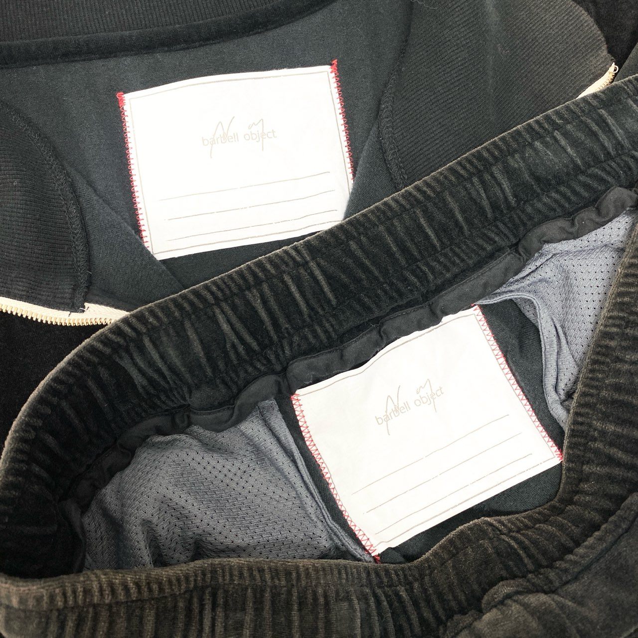 83c4【美品】barbell object バーベルオブジェクト ANCELLM ベロアセットアップ トラックジャケット トラックパンツ bo-24a-anc01 Fサイズ ブラック メンズ 男性用o07t