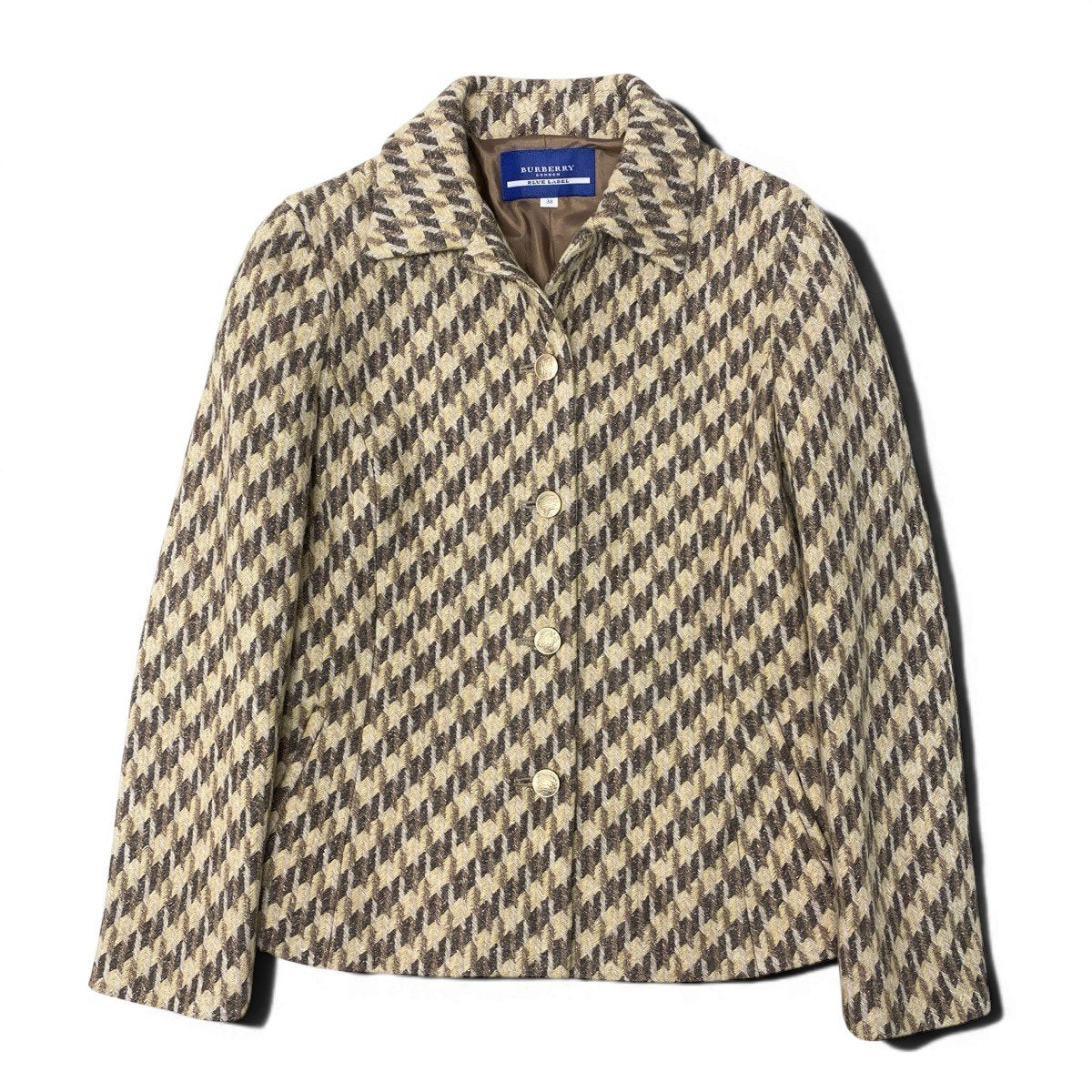 77g23 BURBERRY LONDON BLUE LABEL バーバリーロンドン ブルーレーベル ストライプ柄 ニットジャケット 刻印 金ボタン サイズ38 マルチカラー レディースo07t