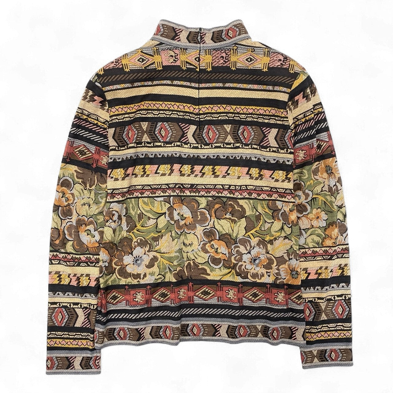 58k22 LEONARD FASHION レオナール ロングスリーブ カットソー モックネック 総柄プリント 花柄 レディース 女性用 Ｌ マルチカラー ウールシルクu02t