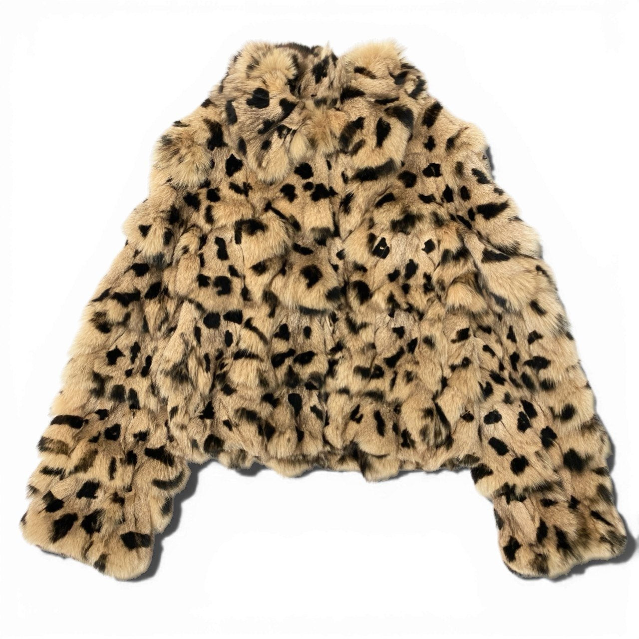 43c2 epolene ブルーフォックス レオパード染め ファーコート サイズ9AR 茶系 本毛皮 Fox Fur Leopard Coatt18r