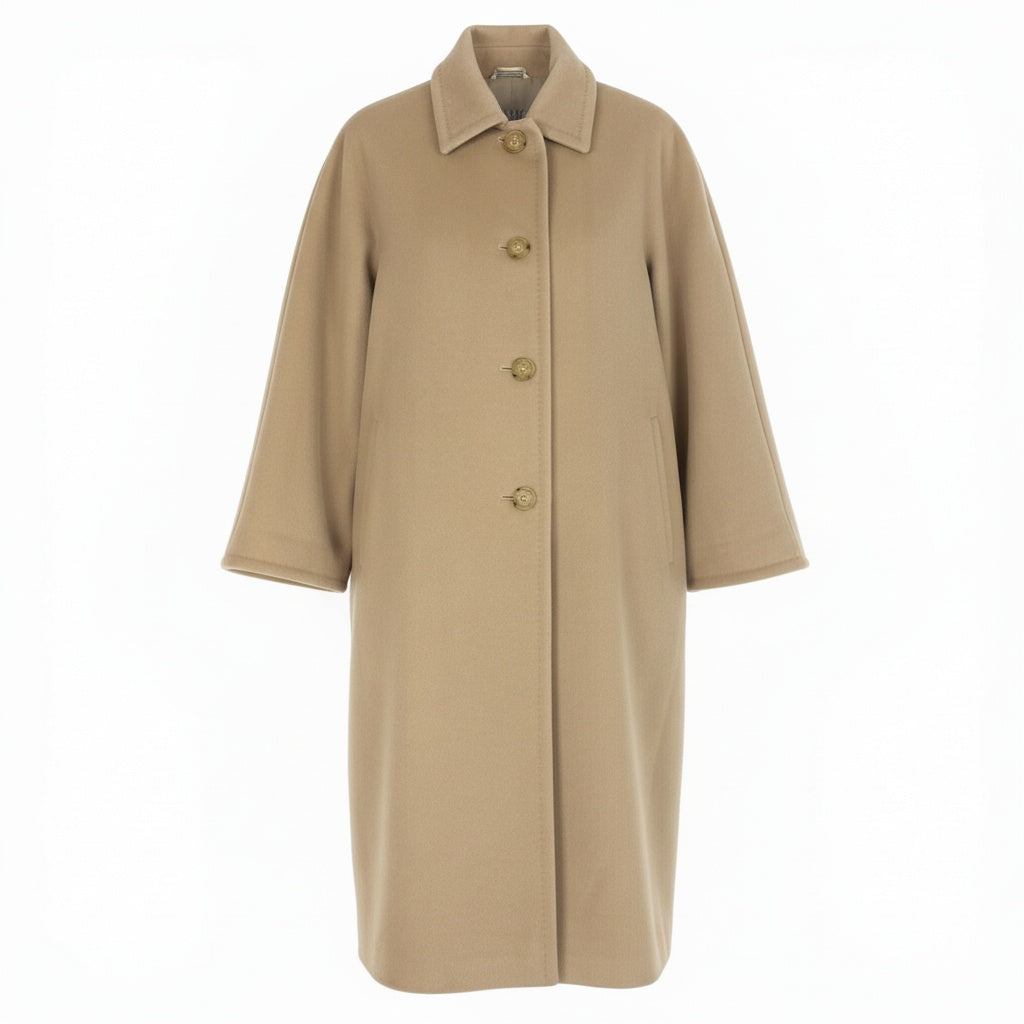 52a21 《美品》 MAX MARA マックスマーラ 銀タグ Wool Long Coat  ウールロングコート サイズ36 ベージュ イタリア製t18r