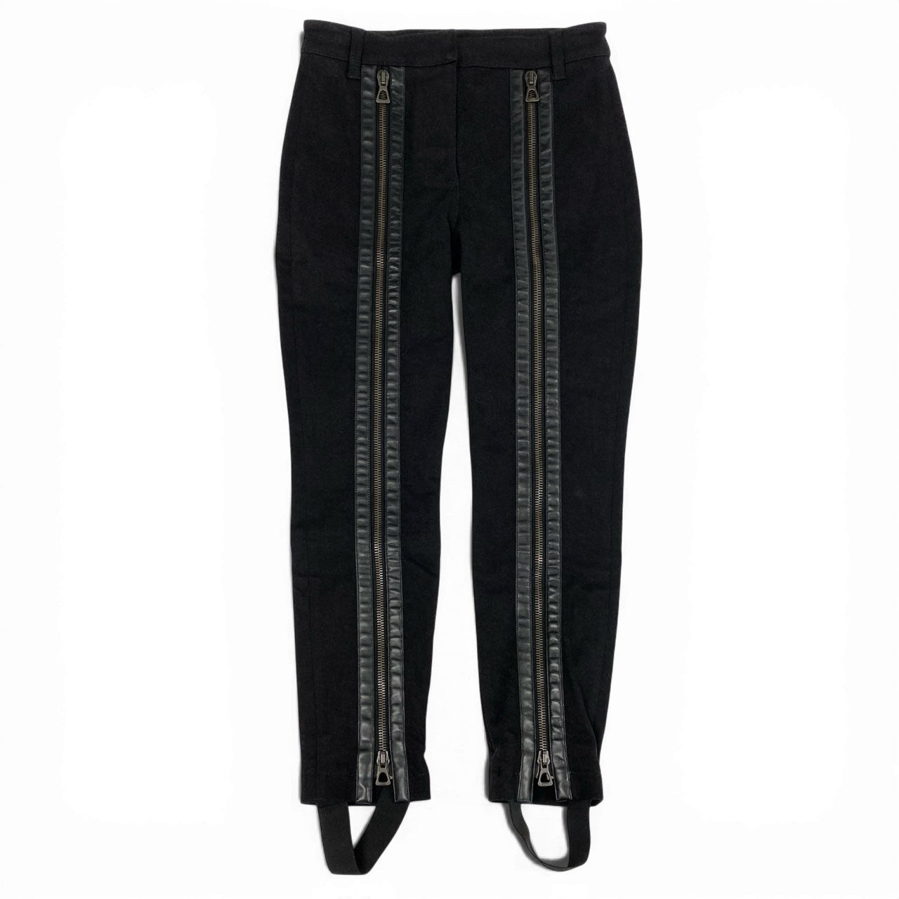 55L23【美品】GUCCI グッチ ジップディテールスティラップトラウザーズ デニムパンツ ボトム スキニー 26サイズ ブラック レディースo07t