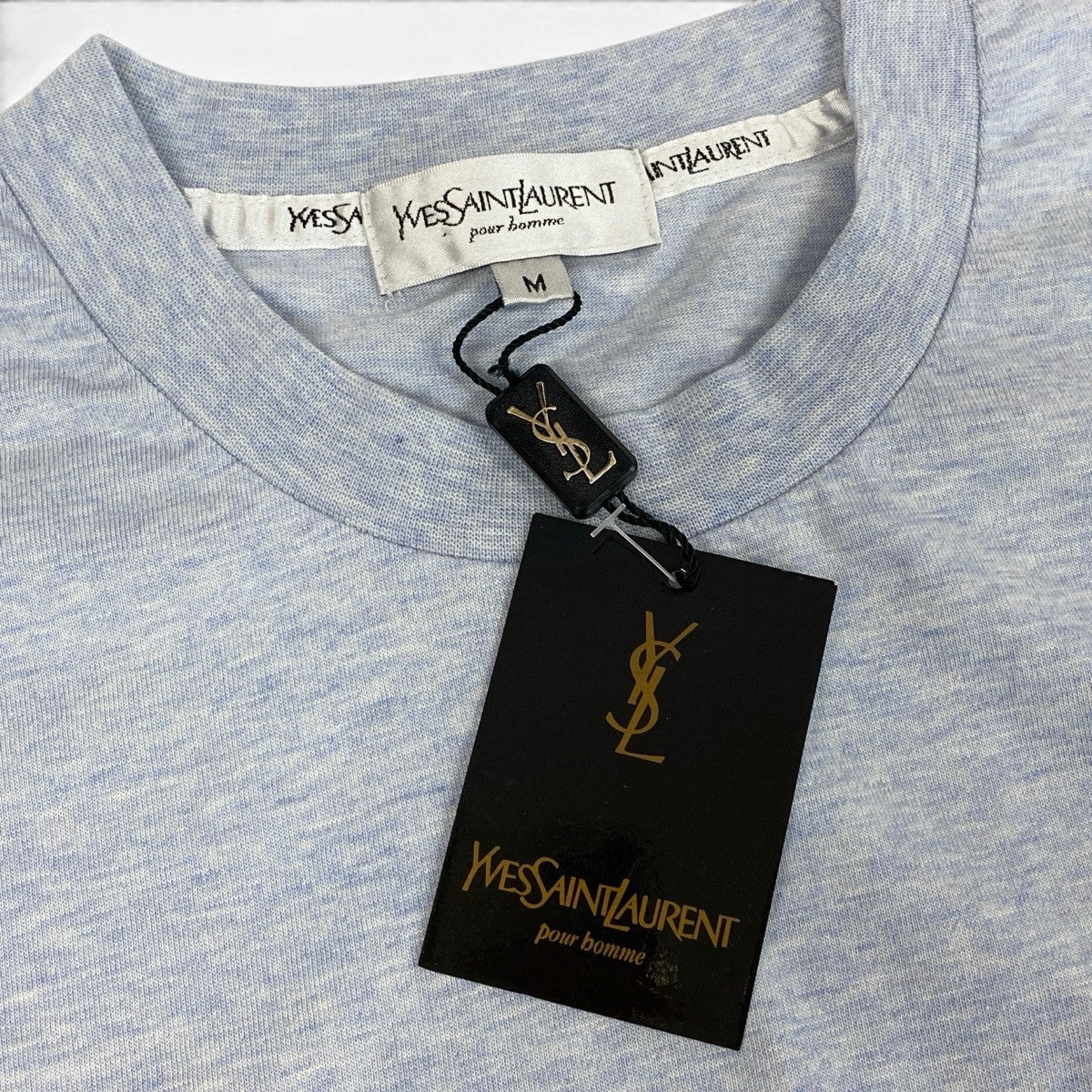 Mg10 【未使用タグ付】 YVES SAINT LAURENT イヴサンローラン ロゴプリント 半袖Tシャツ カットソー サイズM ブルー コットン100％ メンズ 紳士服o07t