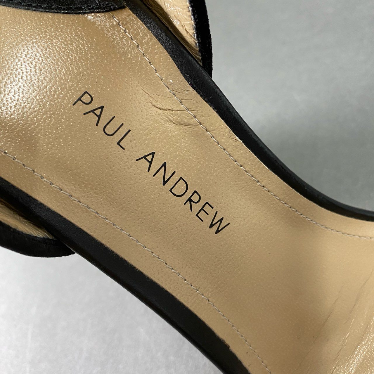 5f17 《美品》 PAUL ANDREW ポールアンドリューー スウェードレザー ストラップヒールサンダル 37 1/2 ブラック leather イタリア製