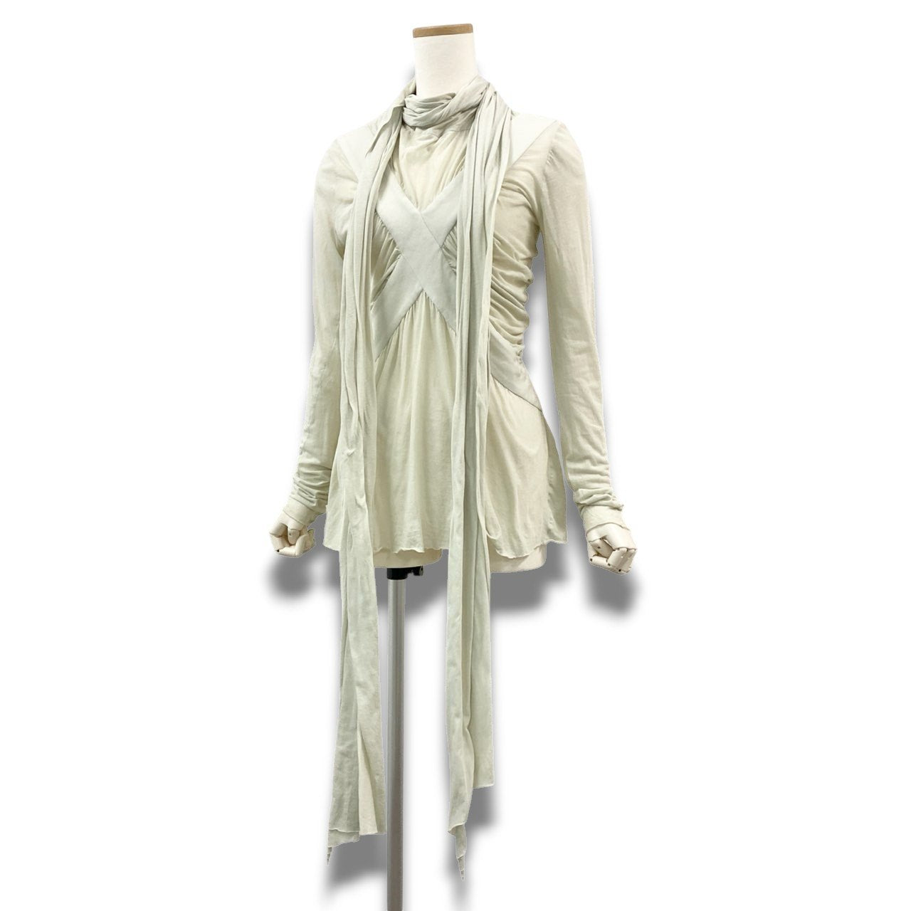 Ac2　Vintage BALENCIAGA バレンシアガ LE DIX 変形カットソー ロングスリーブ トップス S アイボリー コットン レディースu02t