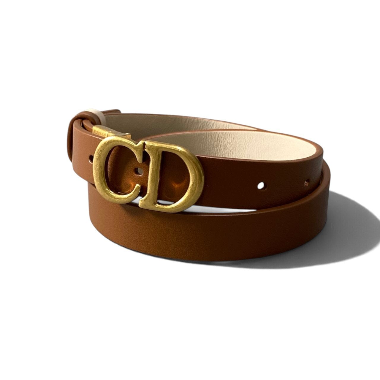 h12【極美品】Christian Dior 現行モデル Saddle リバーシブルベルト 20ｍｍ ブラウン ゴールド スキースカーフスキン レディース 女性用k02i