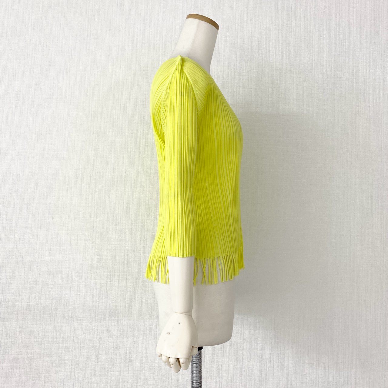 67d12-6 PLEATS PLEASE ISSEY MIYAKE プリーツプリーズ イッセイミヤケ 日本製 PP61-JK183 プリーツ長袖カットソー フリンジ ロングスリーブ トップス 3 イエロー MADE IN JAPAN