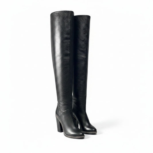 h10 【新品保管品】BALMAIN Emma エマ ニーハイブーツ メタルチェーン イタリア製 36サイズ ブラック レザー レディース 女性用k02i