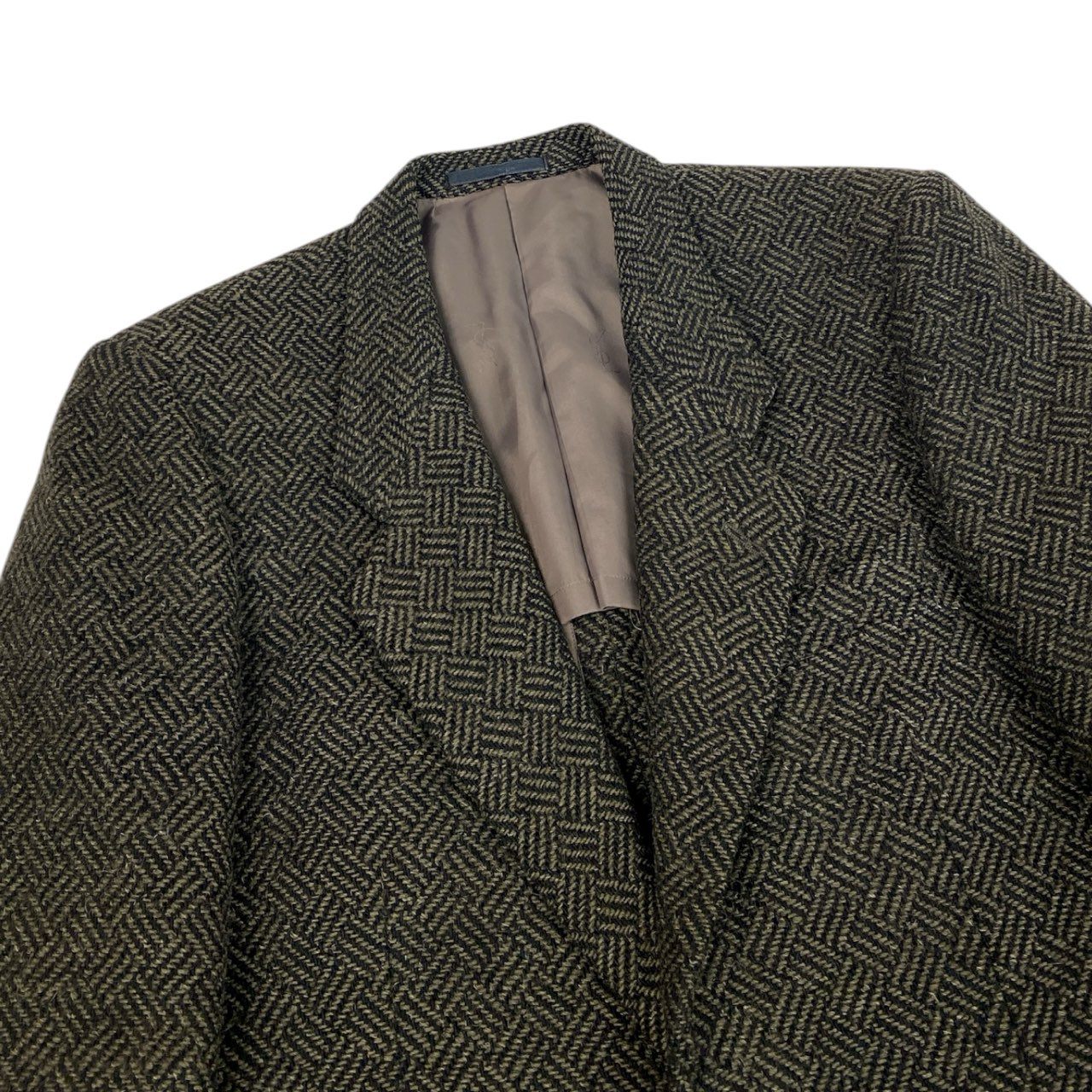 84k5 Yves Saint Laurent イヴサンローラン テーラードジャケット ブレザー ヘリンボーン VINTAGE C94 Lサイズ相当 ブラウン ウール メンズo07t