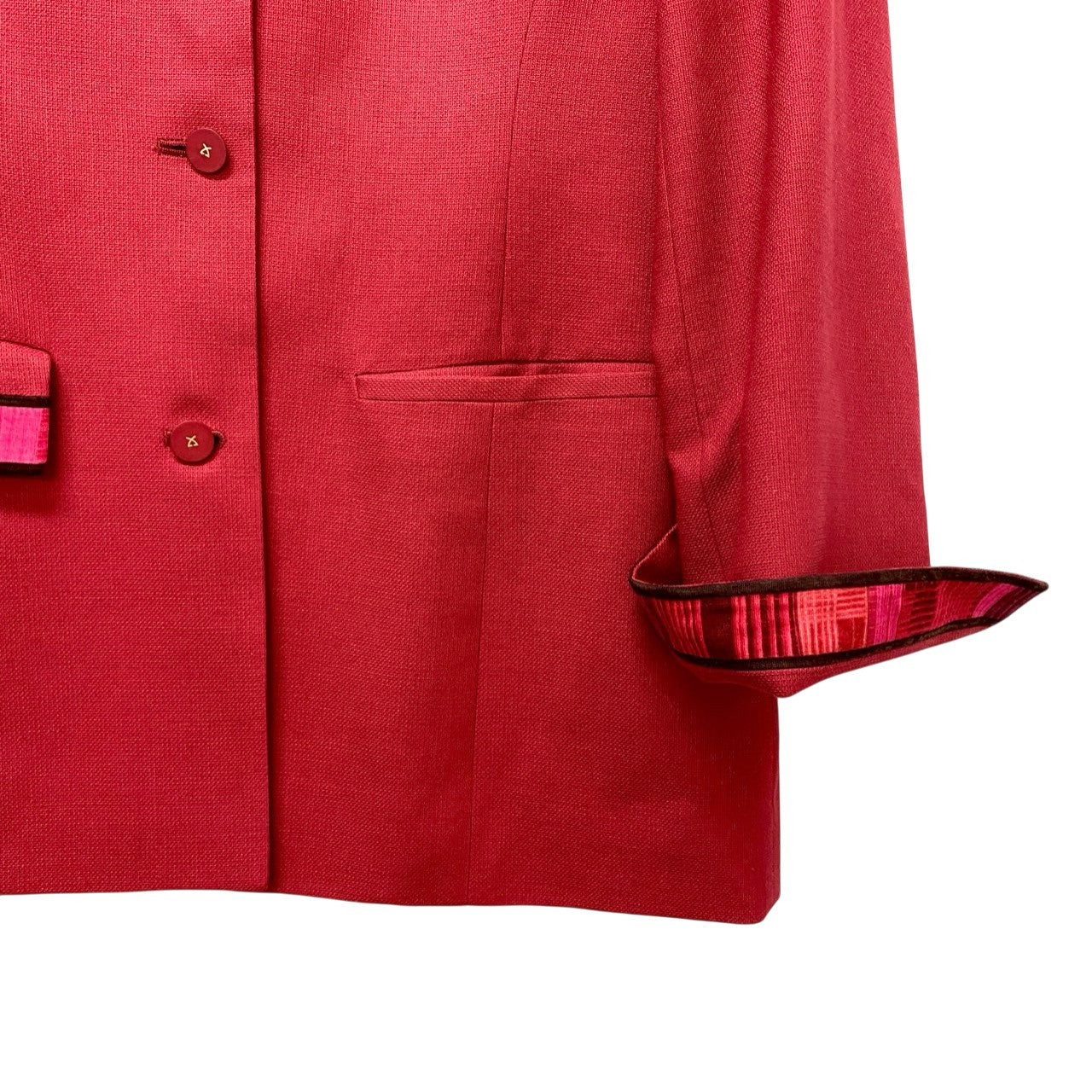 69c2 LEONARD FASHION レオナール テーラードジャケット ウールシルク混 ロゴボタン フォーマル レディース 女性服 サイズ13AR レッド系u02t