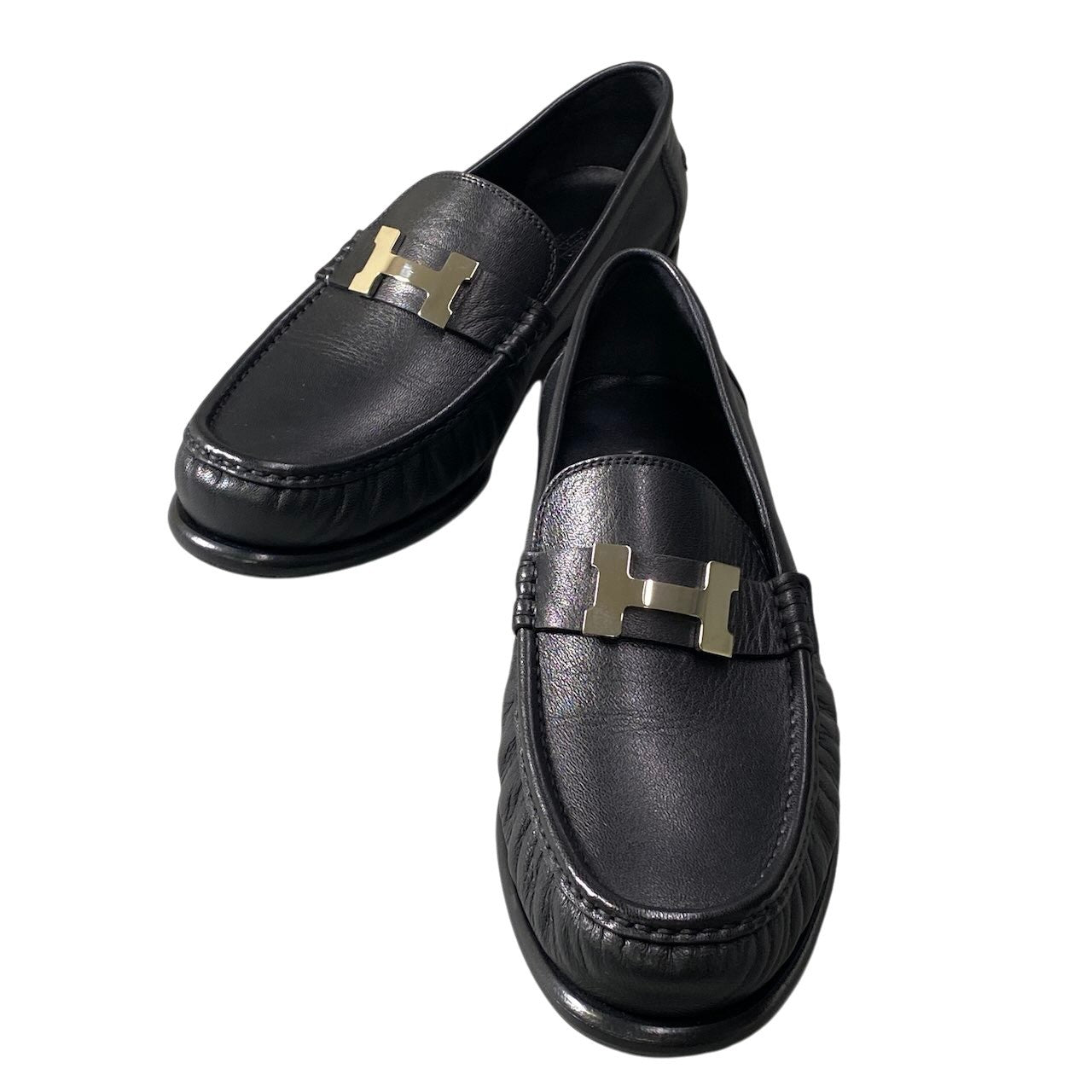 【美品】 HERMES エルメス モカシン カルロ シェーヴル パリバックル サイズ43 ブラック レザー メンズ 紳士靴k02i