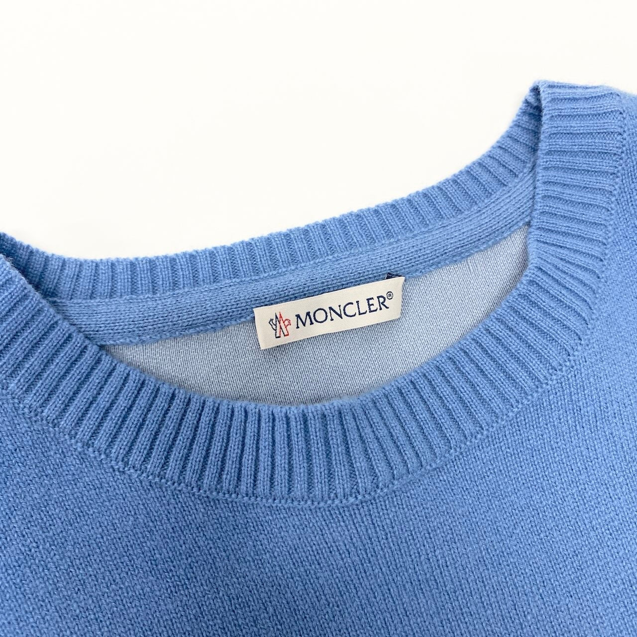 e10 MONCLER 半袖ニットセーター カシミヤ混 イタリア製 Mサイズ ブルー グレー レディース 女性用k02i