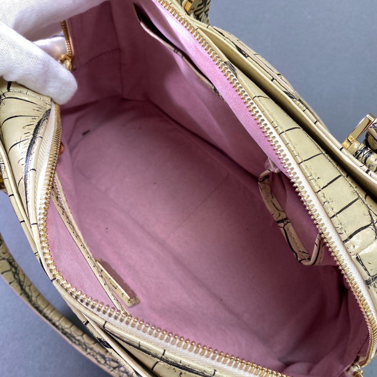 Fd18 【美品】JRA認定 LEATHER JUWELS Crystal Reptiles レザージュエルズ バニラ クロコダイルレザー 2way ハンドバッグ ショルダーバッグ レディース 女性用 鞄