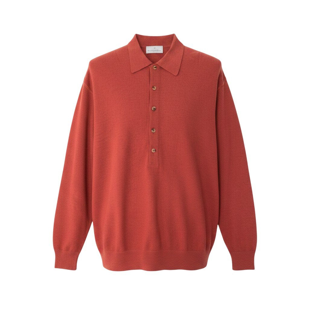 77h9 Ermenegildo Zegna エルメネジルドゼニア ニットポロシャツ ロングスリーブ ウールニット サイズ52 レッド系 メンズ 紳士服o07t