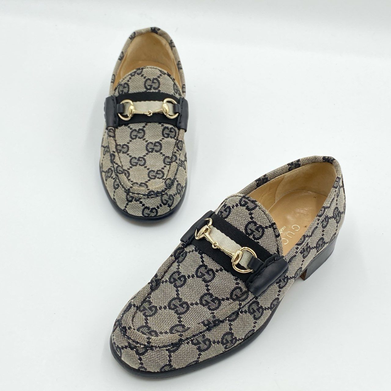 5h29 《美品》 GUCCI グッチ ホースビット GGシグネチャー ローファー 35 1/2 ブラック グレー シューズ 箱 保存袋付属t18r