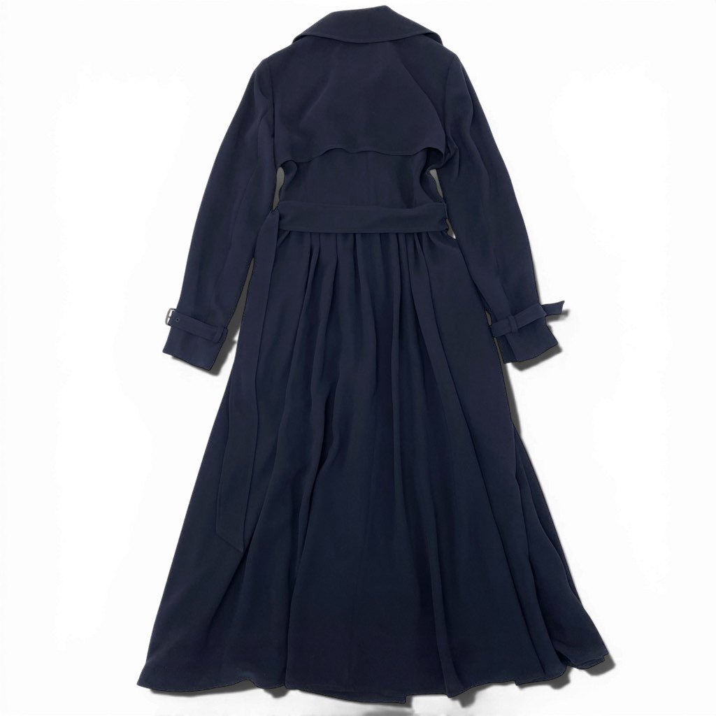 4a9 【極美品】MaxMara マックスマーラ トレンチコート スプリングコート ロングコート シフォン 36サイズ ネイビー レディースk02i