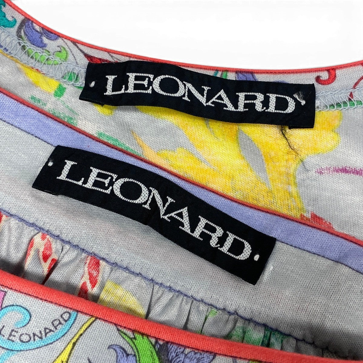 52f10 LEONARD レオナール セットアップスカート 半袖カットソー フレアスカート 美しい花柄プリント サイズL マルチカラー コットン100％ レディース 女性服u02t