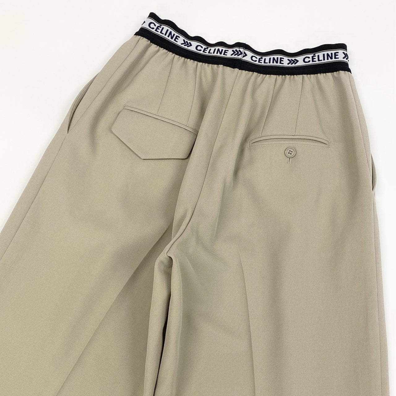 d7 【美品】CELINE セリーヌ フィービー期 ワイドパンツ Phoebe Philo Waistband Wide Leg Pants 36サイズ ベージュ レディース 女性用u02t