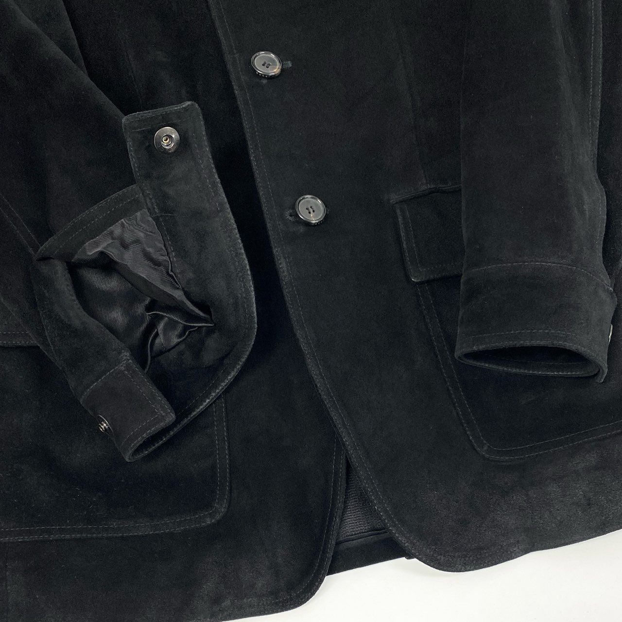 75j29 GUCCI グッチ スエードレザージャケット ベルトカラー ハーフコート トムフォード期 133594 48サイズ ブラック メンズu02t