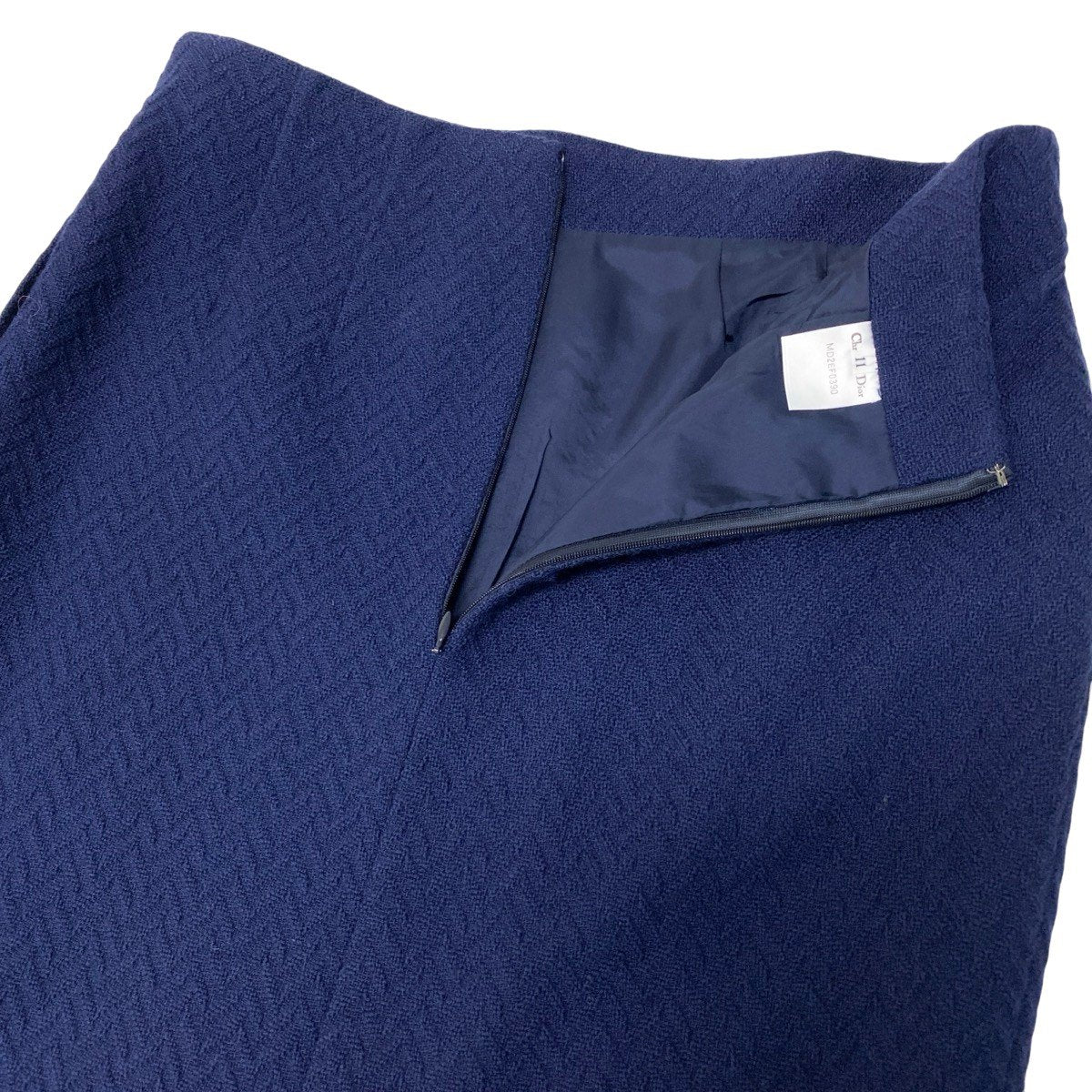 84g15【美品】 Christian Dior クリスチャンディオール セットアップ スカートスーツ フォーマル ヘリンボーン柄 サイズ11 ネイビー ウール レディース 女性用u02t