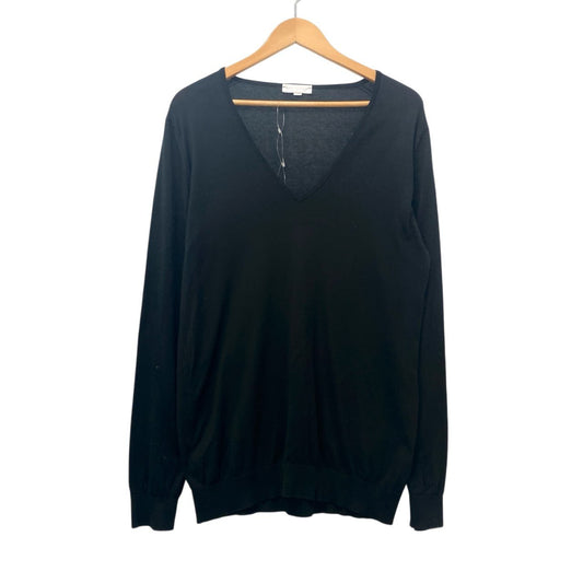 24b16 【美品】JOHNSMEDLEY ジョンスメドレー Vネックロングスリーブニットセーター コットンニット トップス Lサイズ ブラック コットン100％ メンズ 男性用u02t