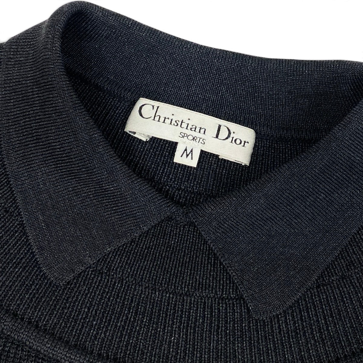Ii3 Christian Dior SPORT クリスチャンディオール 襟付き ニットセーター サイズM ロゴ刺繍 ブラック ウール シルク レディースo07t