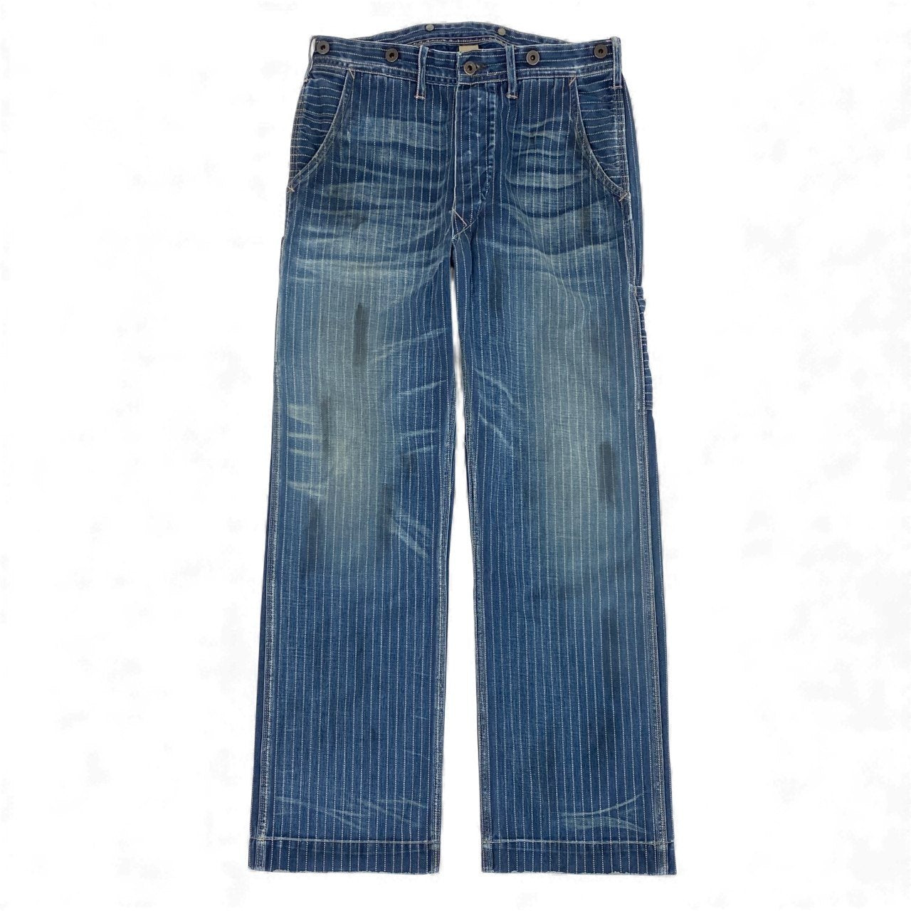 33L4 DOUBLE RL ダブルアールエル RRL ストライプ デニムペインターパンツ 32 インディゴブルー Ralph Lauren ラルフローレン USA製 ジーンズt18r