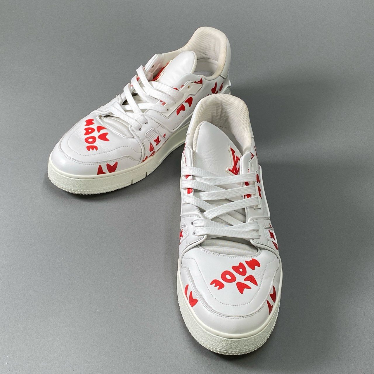 1i4 《美品》 LOUIS VUITTON ルイヴィトン × NIGO LV トレイナー ライン スニーカー 7 ホワイト レッド シューズ 紳士靴t18r