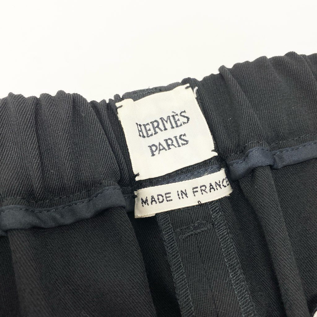 6a9 【美品】HERMES エルメス スラックス ウールパンツ ワイドパンツ ボトム 36サイズ ブラック ウール100％ レディースu02t