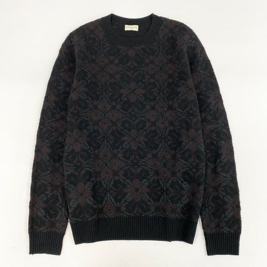 58i11 DRIES VAN NOTEN ドリスヴァンノッテン ニットセーター クルーネックニット 長袖ニット フラワーモチーフ メンズ 男性用 S ブラウン ブラックu02t