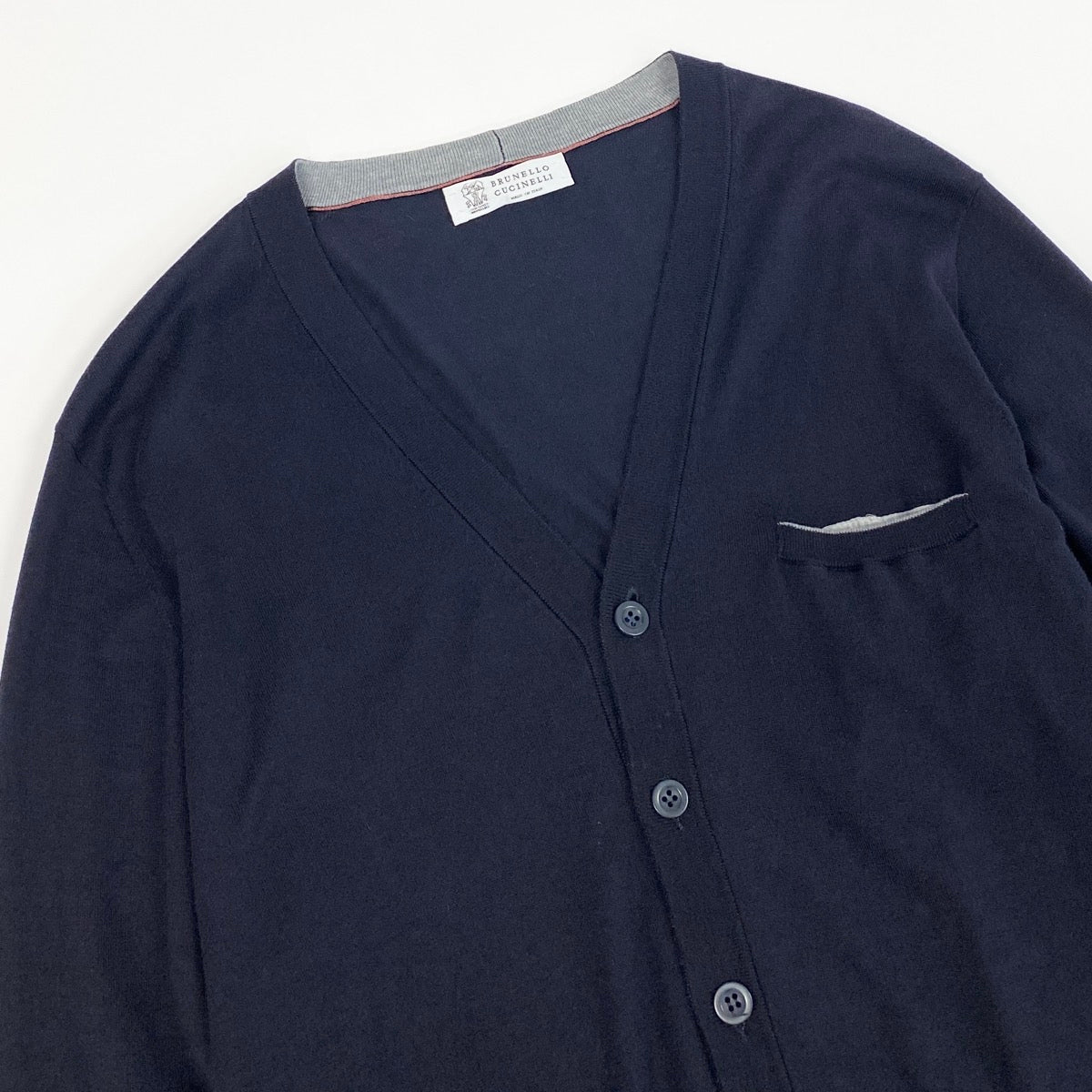 Me25 BRUNELLO CUCINELLI ブルネロクチネリ ハイゲージ ニットカーディガン サイズ48 ネイビー コットン100％ メンズ 紳士服k02i