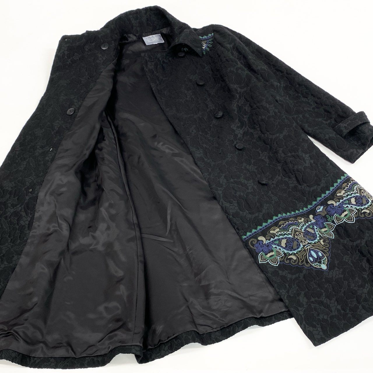82k28 TOKUKO 1er VOL トクコプルミエヴォル ロングコート Aライン アウター フラワージャガード 刺繍 9 ブラック レディースu02t