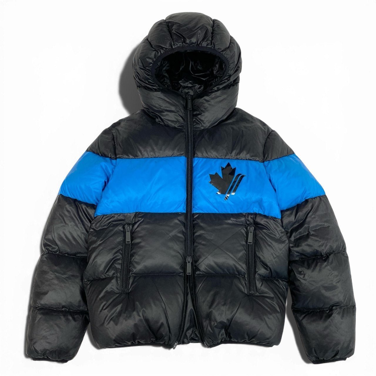 83L19 DSQUARED2 ディースクエアード Nylon Hooded Puffer Bomber With Logo Prints パフィージャケット ダウンジャケット  S7AM0960/S52119 44 ブラック ブルーk02i