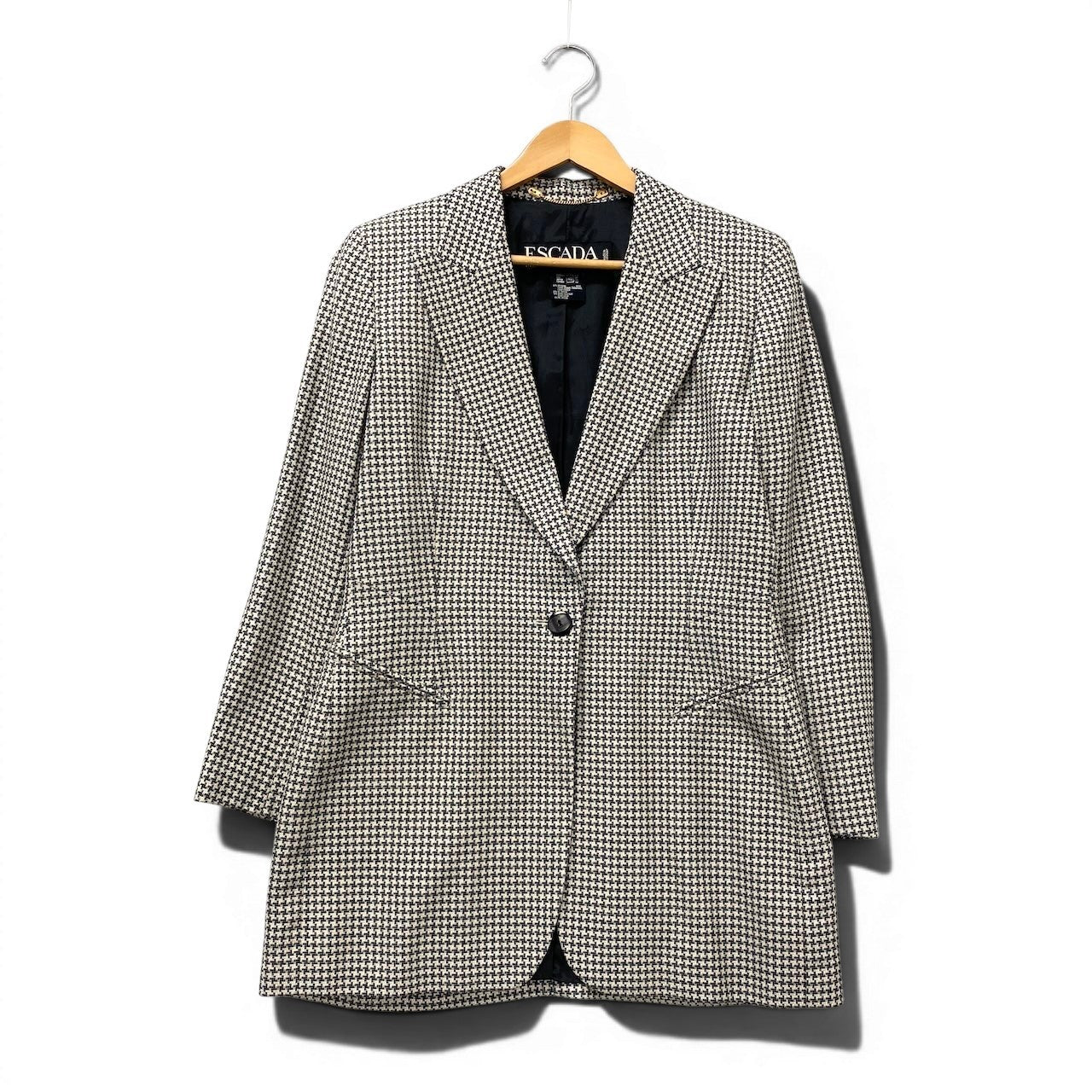 83e15 ESCADA エスカーダ テーラードジャケット 千鳥格子 ブレザー 40サイズ アイボリー ネイビー レディース 女性用u02t