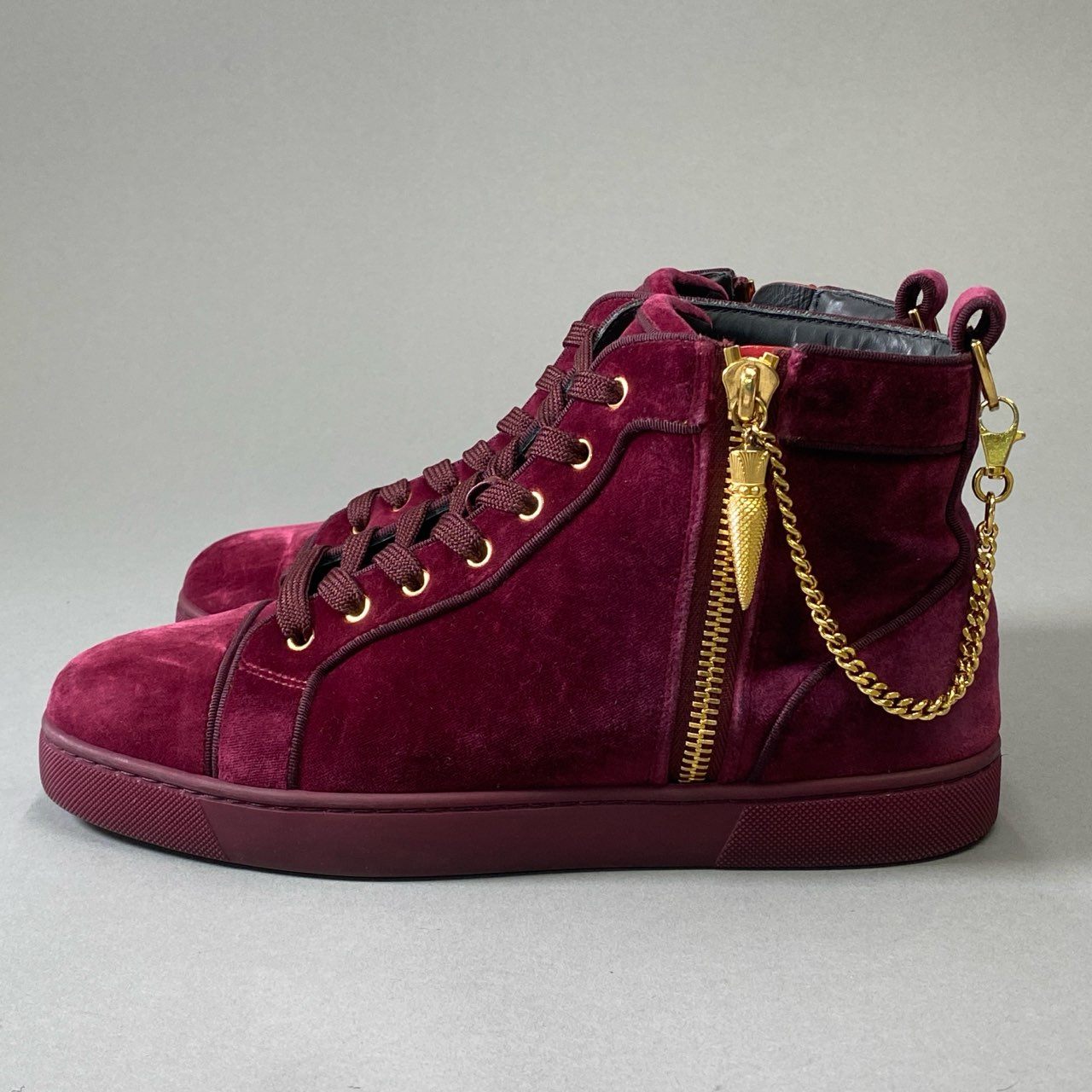 3i30 《美品》 Christian Louboutin クリスチャンルブタン LOUIS THE LIPS FLAT ルイス ハイカットスニーカー  42サイズ ボルドー ベロア メンズ シューズt18r