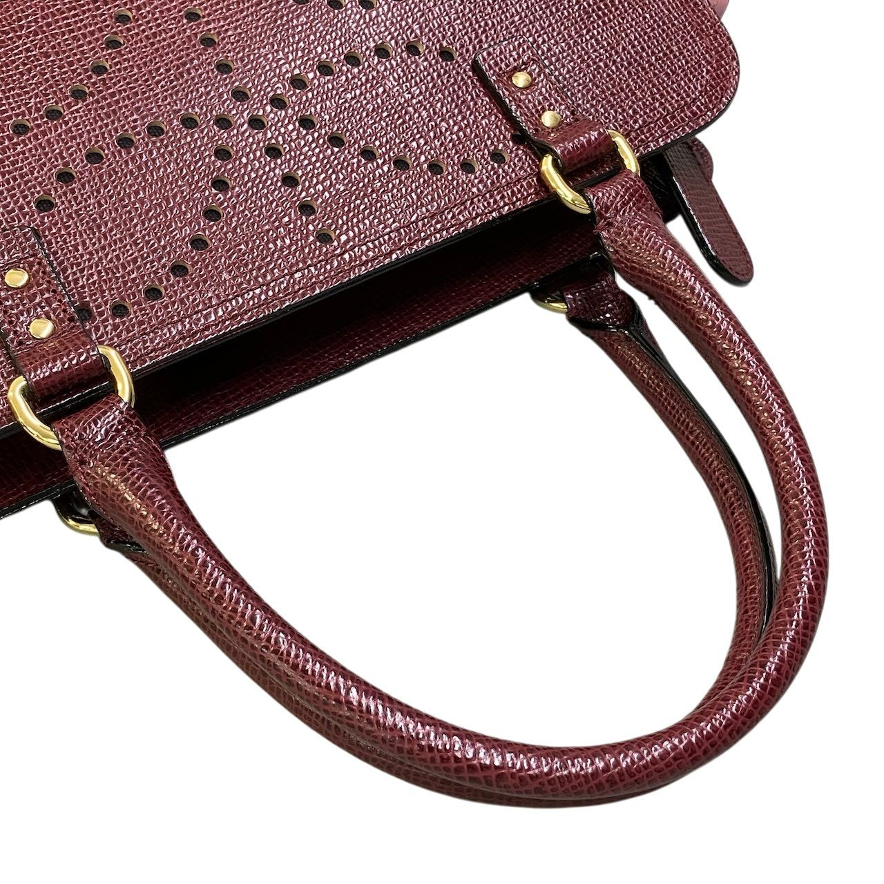 Be16 《極美品》 Orla Kiely オーラカイリー 2WAY レザーショルダーバッグ  ボルドー 本革 パンチング加工 カバン ハンドバッグt18r