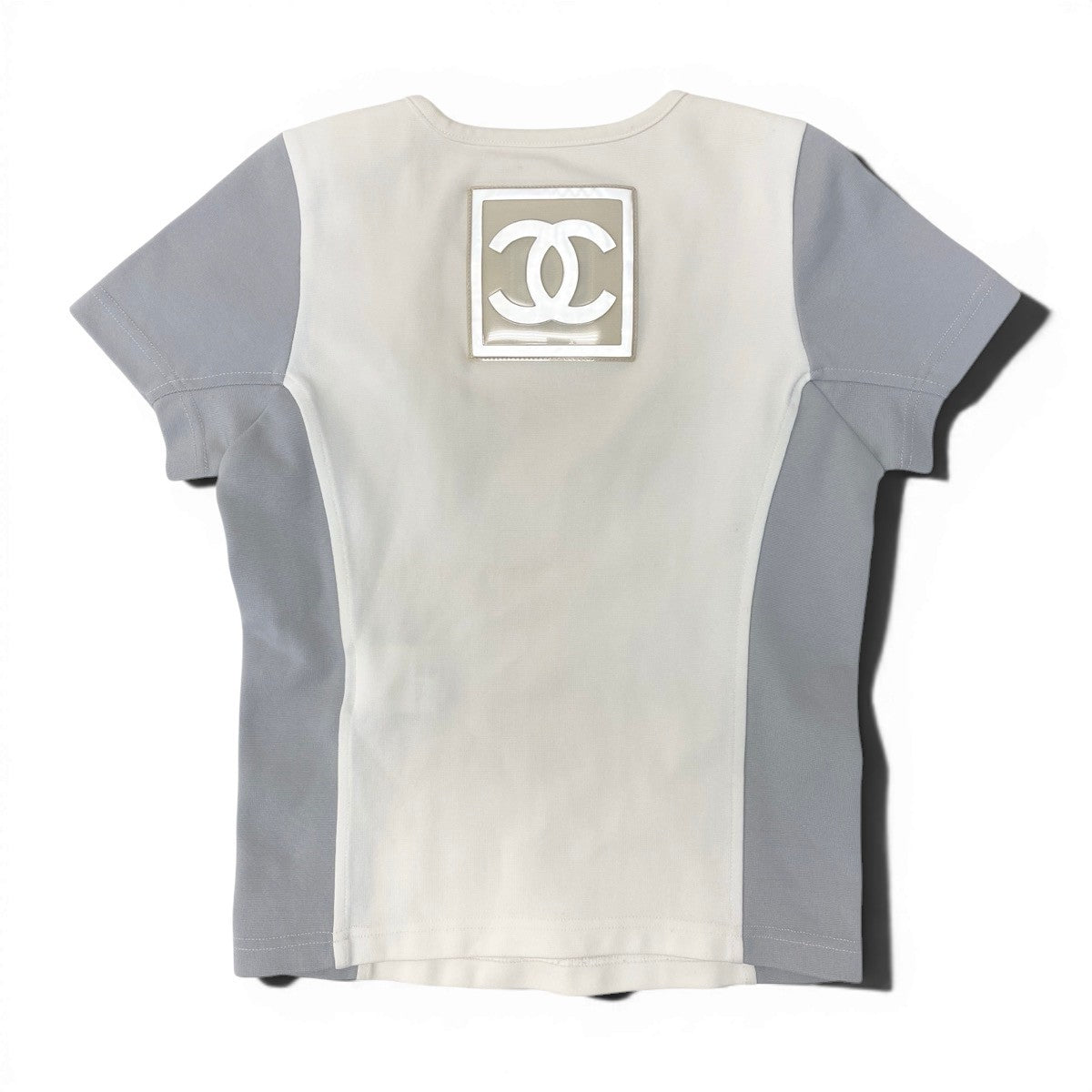 Cg10 CHANEL 2001年 スポーツライン デカココ 半袖カットソー イタリア製 P17575 38サイズ アイボリー グレー ポリアミド100％ レディース 女性用k02i