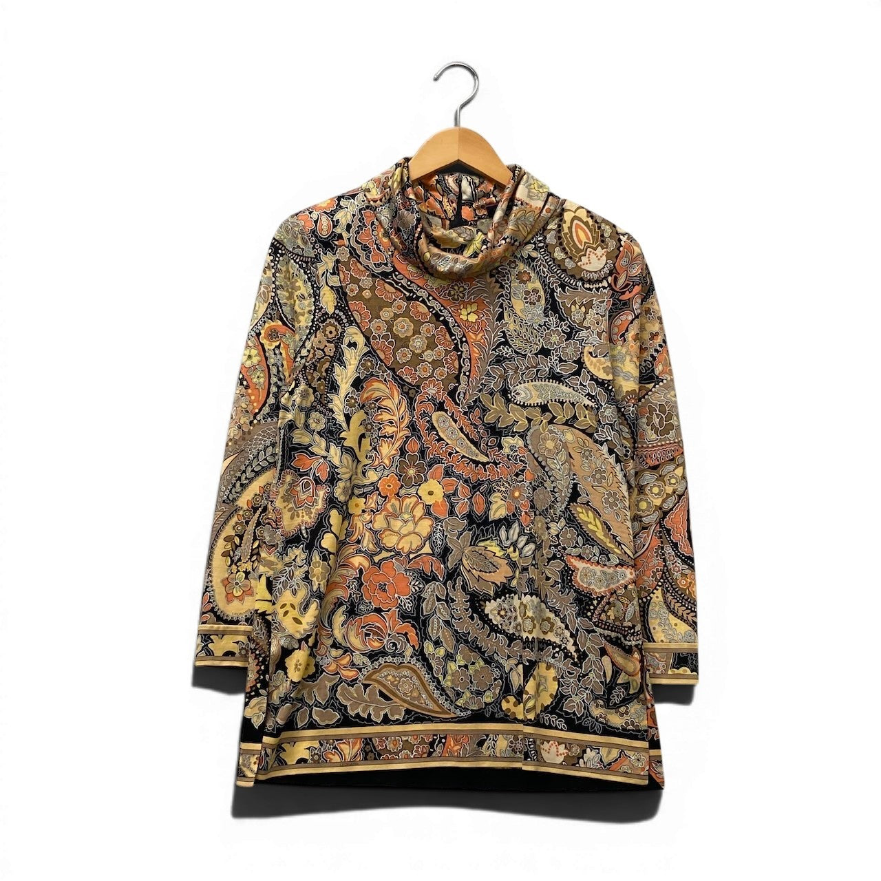 78e18 【美品】LEONARD レオナール ハイネックロングスリーブカットソー 美しいプリント 総柄 0329120 Lサイズ マルチカラー レディース 女性用t18r