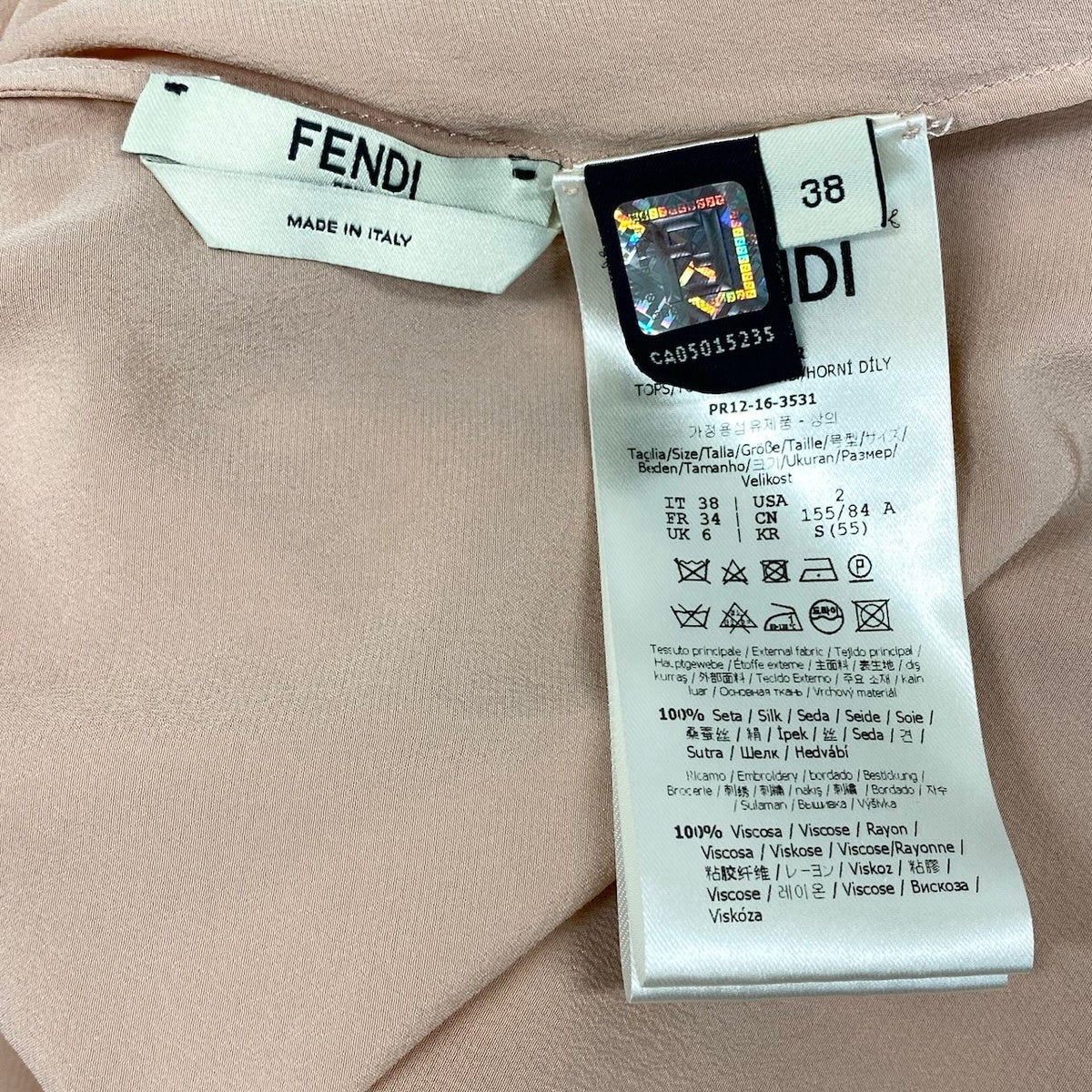 i21 【美品】FENDI スカラップデティール ブラウス イタリア製 38サイズ ピンクベージュ シルク100％ レディース 女性用k02i