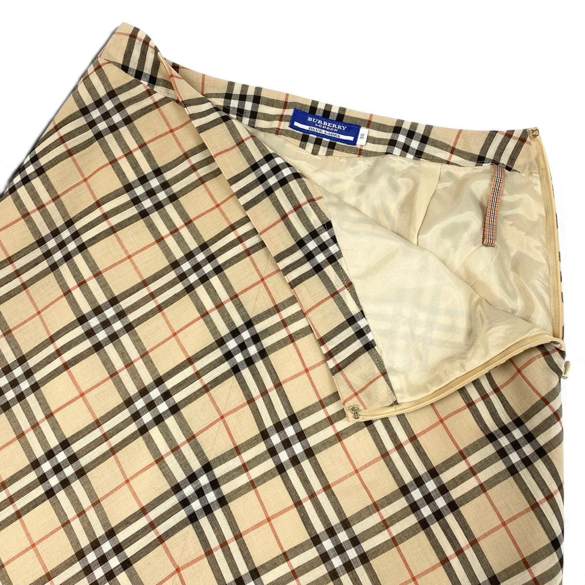 Ig16 BURBERRY LONDON BLUE LABEL バーバリーロンドン ブルーレーベル ノバチェック 台形スカート ミディアム丈 サイズ38 ベージュ レディースo07t