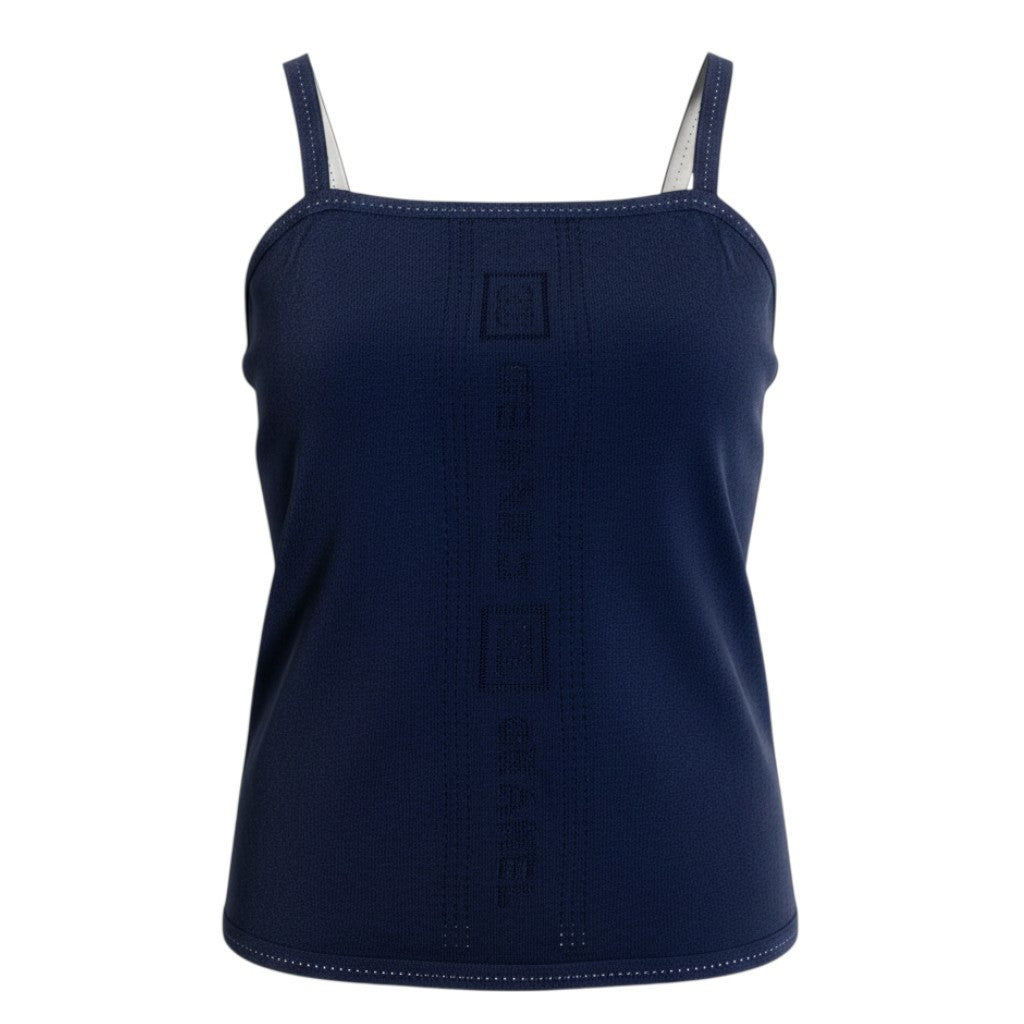 Ca15 CHANEL SPORT シャネル スポーツ 2007年 P30104 フロントココマーク ジャガードロゴ ショートタンクトップ ニット素材 サイズ40 ネイビー レディース トップスta1