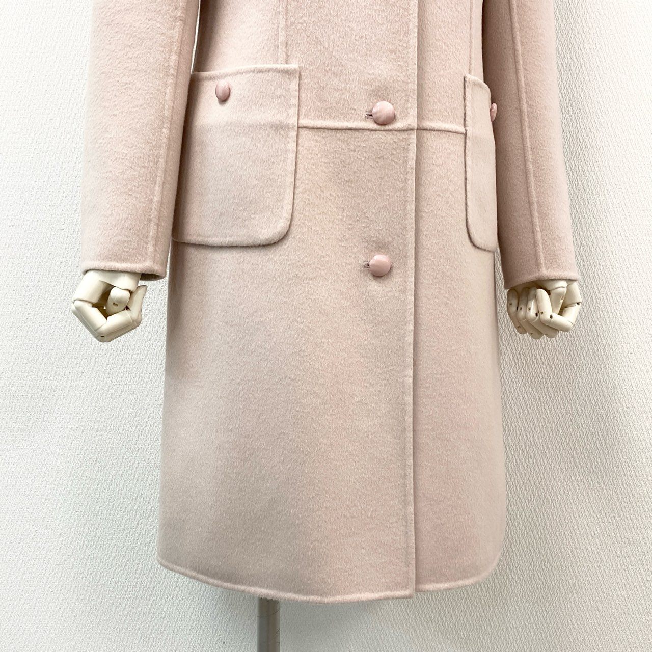 58f20 《美品》 Rene ルネ ミンクファー付き ラグジュアリー ウールコート 36 ピンク グレー 毛皮 アウター 女性服