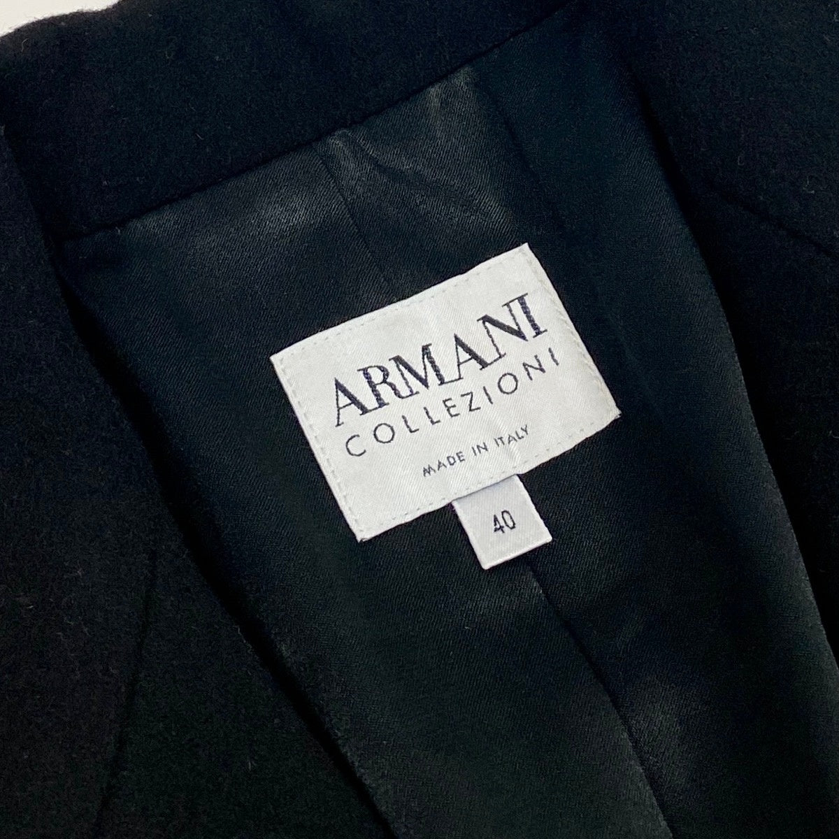 27f3 ARMANI COLLEZIONI アルマーニコレツィオーネ チェスターコート ロングコート サイズ40 イタリア製 ブラック ウール100％ レディース 女性服o07t