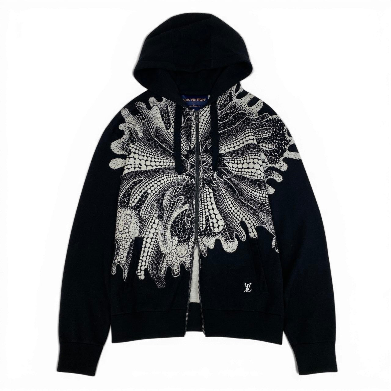 Id2 《極美品》 LOUIS VUITTON ルイヴィトン × 草間彌生 サイケデリックフラワー ウールニットパーカー Psychedelic Flour Wool Knit Parka サイズL ブラック Yayoi Kusamat18r