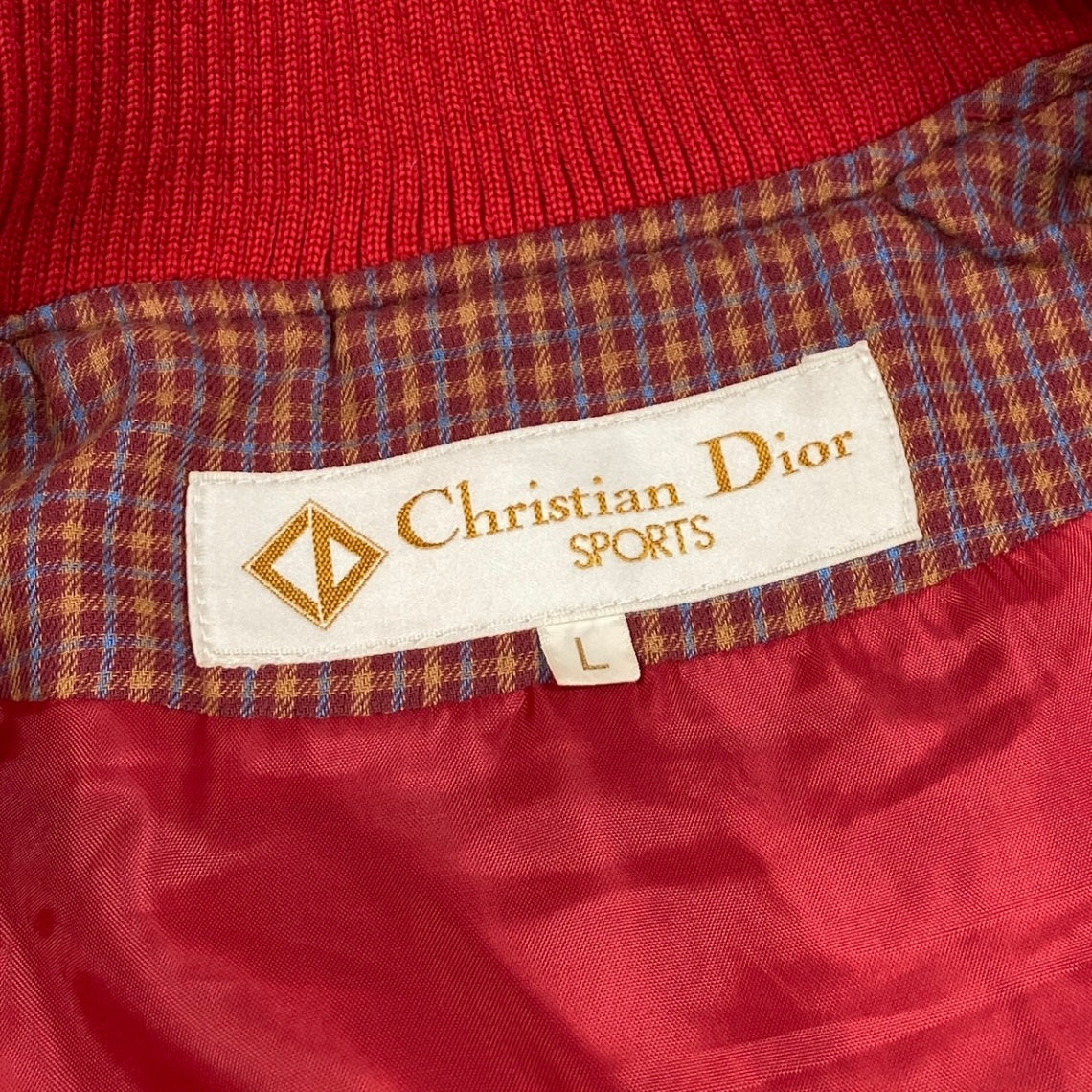 Eg11 Christian Dior SPORTS クリスチャンディオール ウールジャケット ブルゾン CDロゴ刺繡 リブ切替 サイズL レッド レディースo07t